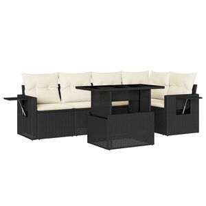 vidaXL 6 Piece Garden Sofa Set with Cushions Black Poly Rattan
