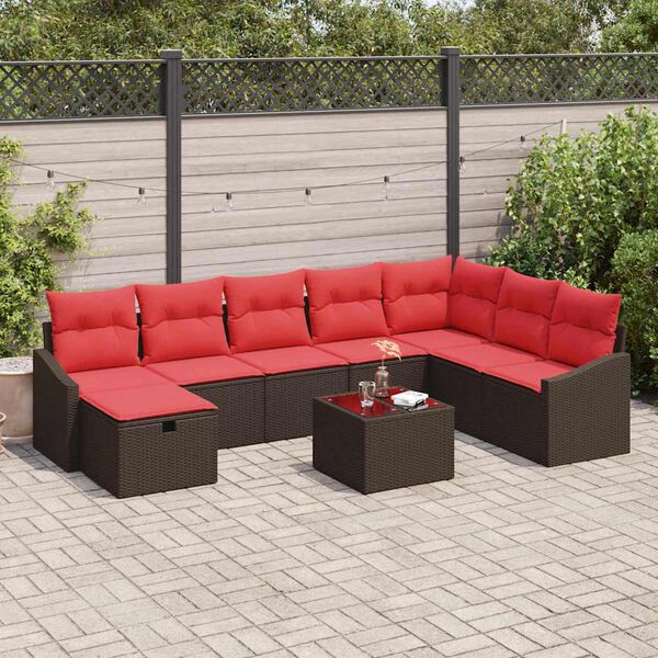 vidaXL Garden Sofa Set with Cushion 9 pcs Brown Poly rattan