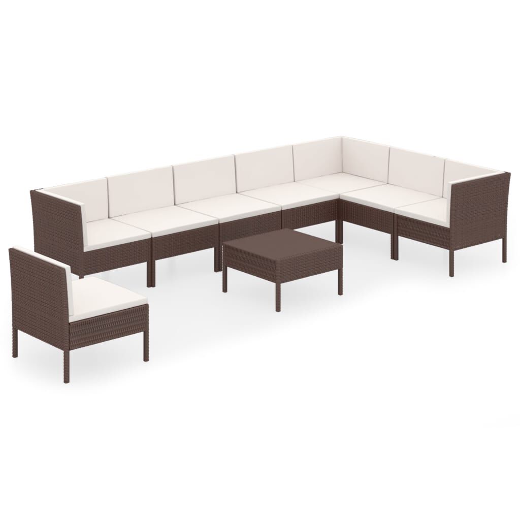 vidaXL 9 Piece Garden Lounge Set with Cushions Poly Rattan Brown
