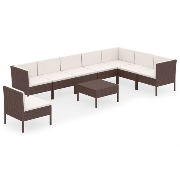 vidaXL 9 Piece Garden Lounge Set with Cushions Poly Rattan Brown