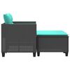 vidaXL Garden Sofa 2-Seater with Stools Black Poly Rattan