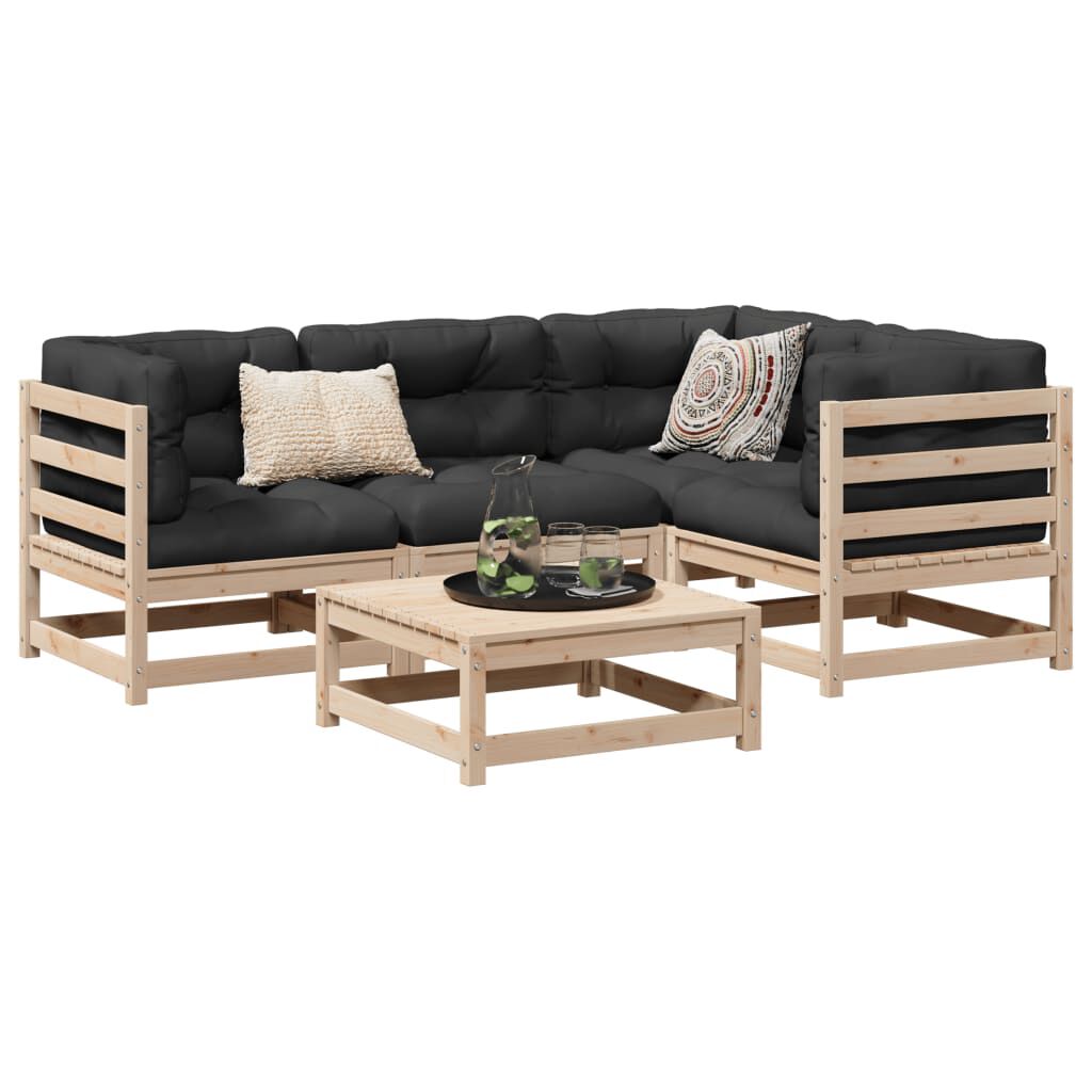vidaXL 5 Piece Garden Sofa Set with Cushions Solid Wood Pine