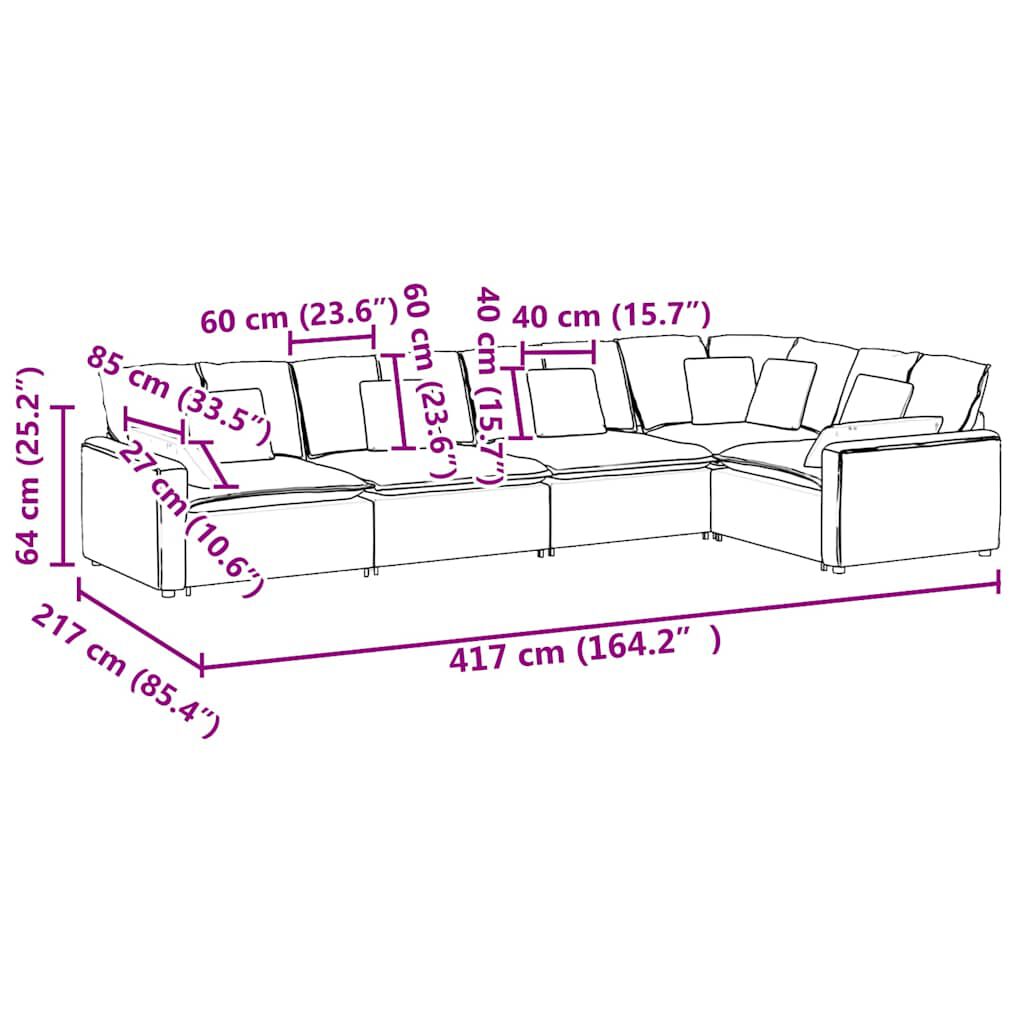 vidaXL Modular Sofa with Cushions Velvet Dark Grey