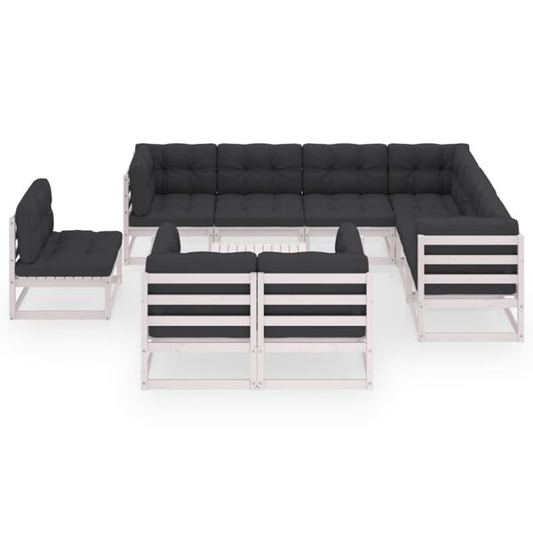 vidaXL 10 Piece Garden Lounge Set with Cushions White Solid Pinewood