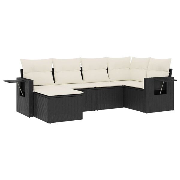 vidaXL 6 Piece Garden Sofa Set with Cushions Black Poly Rattan
