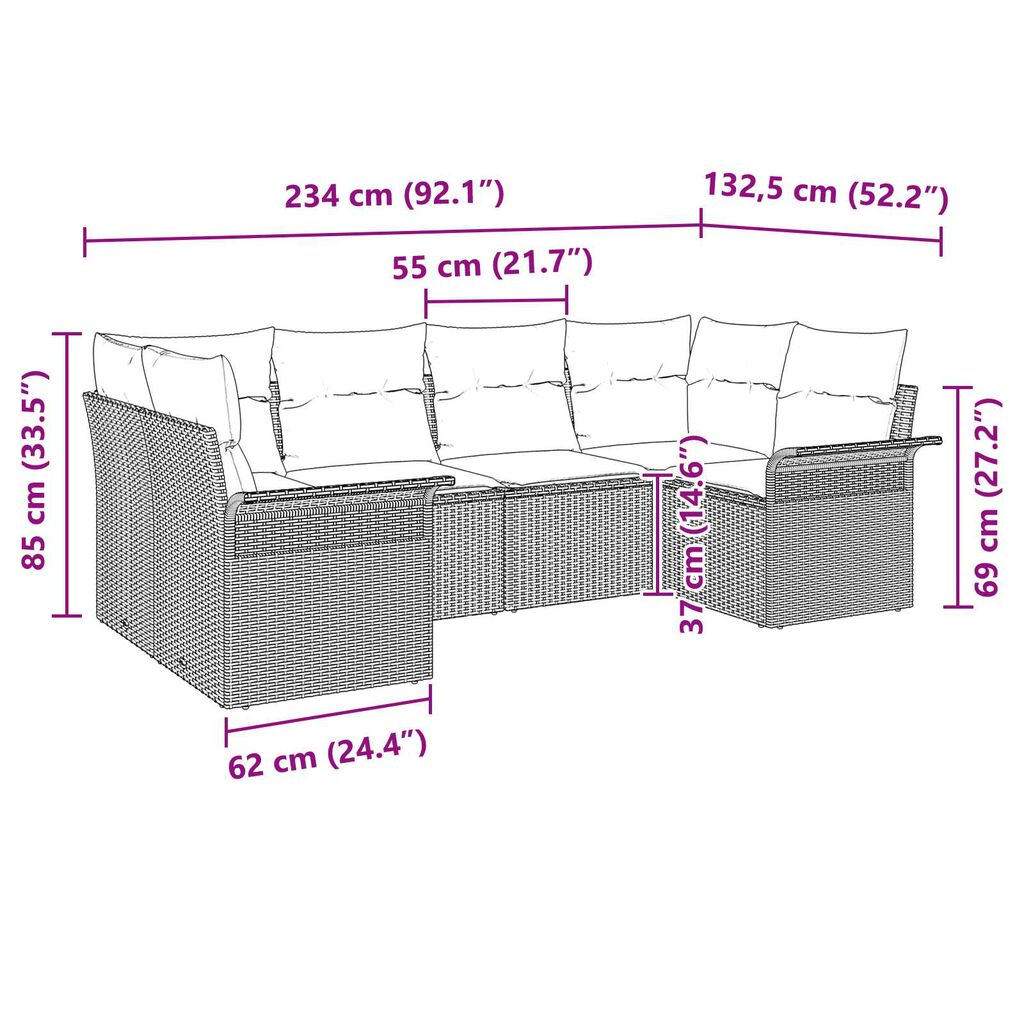 vidaXL 6 Piece Garden Sofa Set with Cushions Grey Poly Rattan