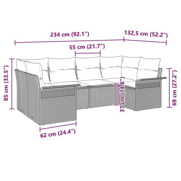 vidaXL 6 Piece Garden Sofa Set with Cushions Grey Poly Rattan