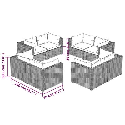 vidaXL 8 Piece Garden Lounge Set with Cushions Poly Rattan Grey