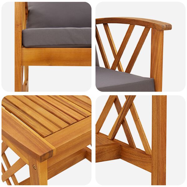 vidaXL 3 Piece Garden Lounge Set with Cushions Solid Acacia Wood