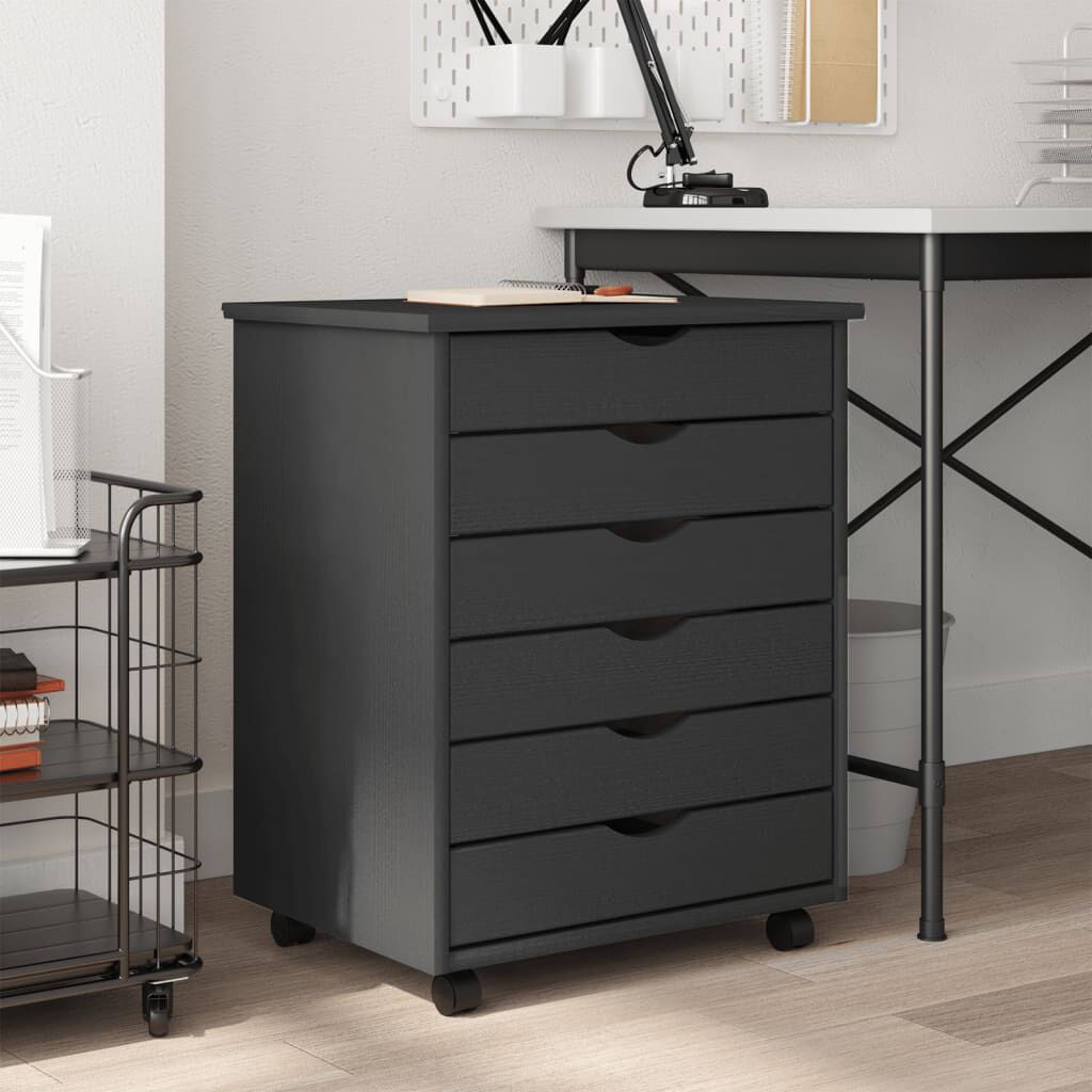 vidaXL Rolling Cabinet with Drawers MOSS Grey Solid Wood Pine