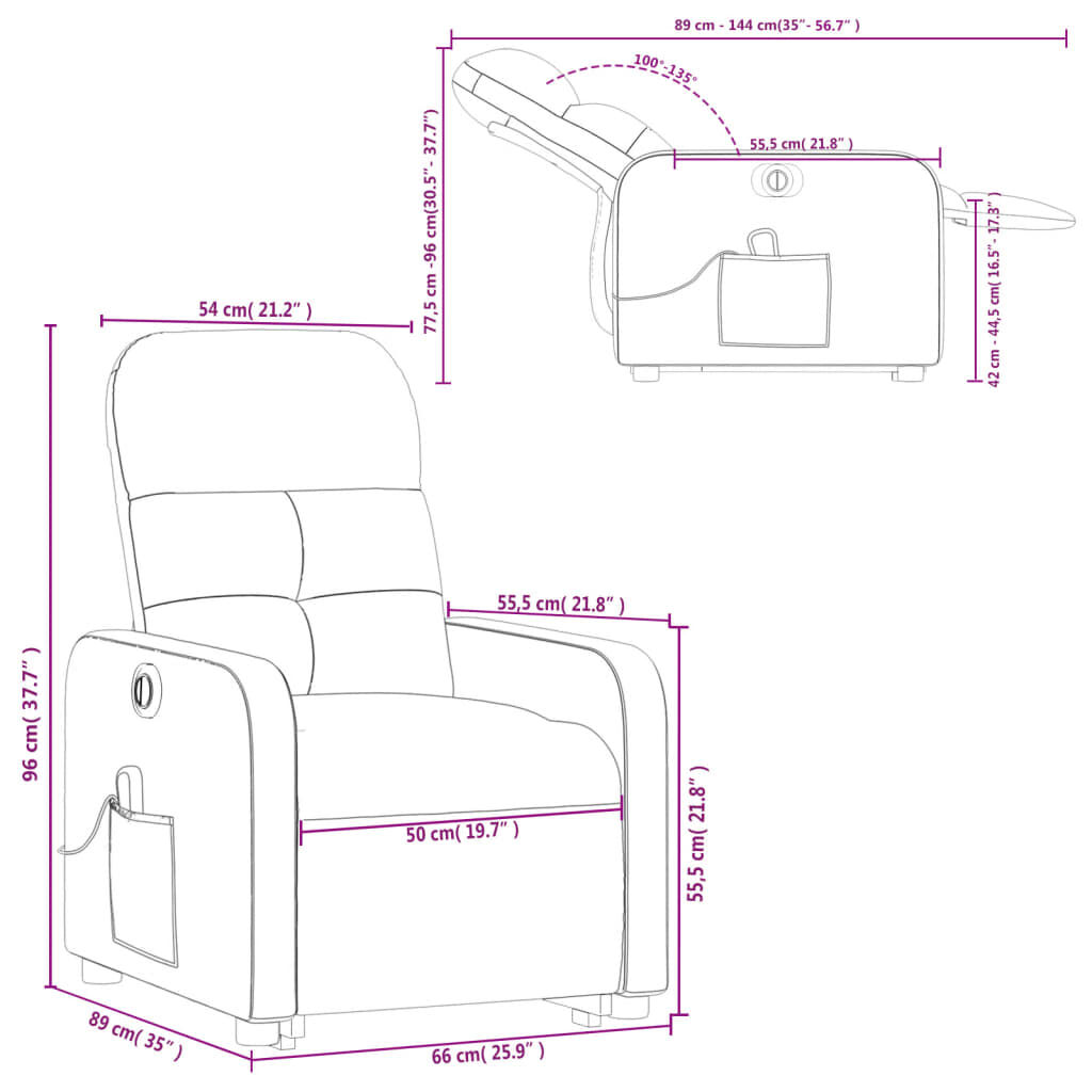 vidaXL Electric Stand up Massage Recliner Chair Dark Grey Fabric