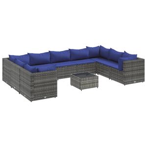 vidaXL 10 Piece Garden Lounge Set with Cushions Grey Poly Rattan