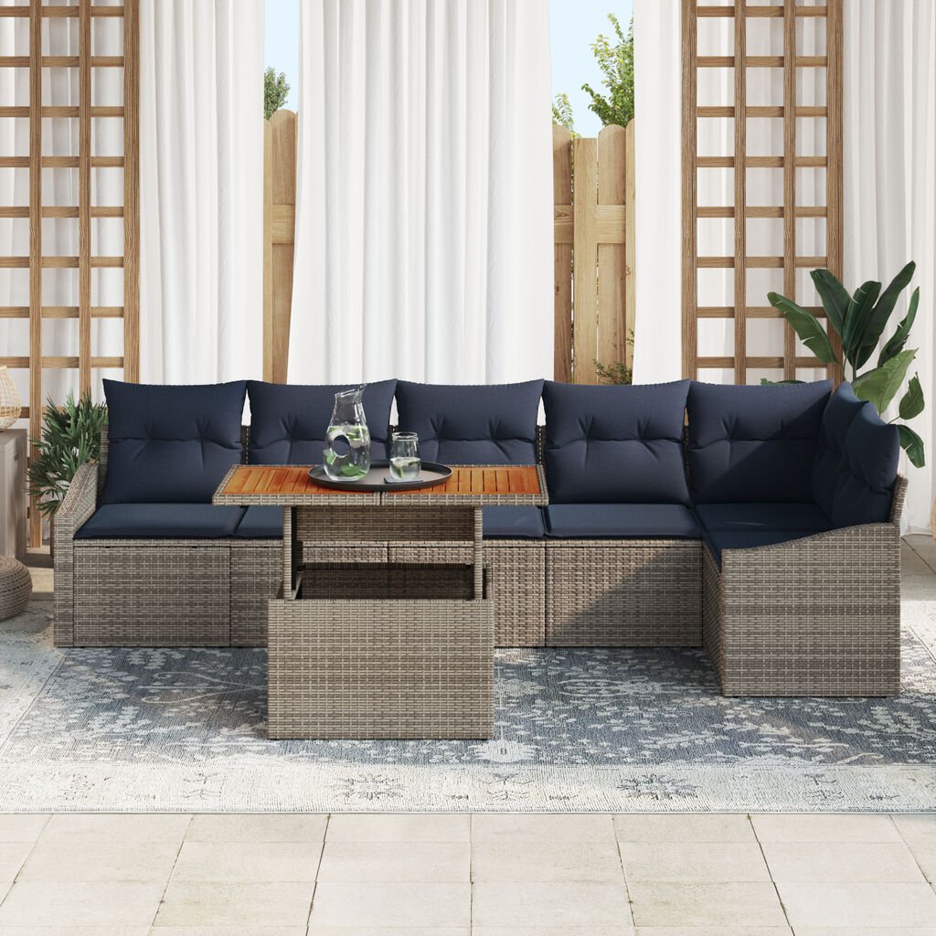 vidaXL 7 Piece Garden Sofa Set with Cushions Grey Poly Rattan Acacia
