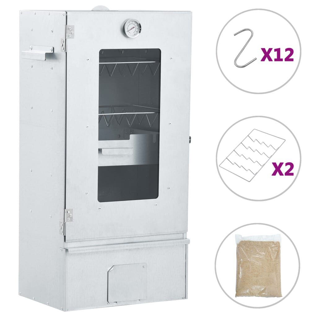 vidaXL BBQ Oven Smoker with Wood Chips 44.5x29x110 cm Galvanised steel