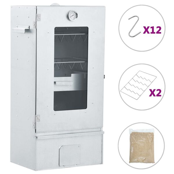 vidaXL BBQ Oven Smoker with Wood Chips 44.5x29x110 cm Galvanised steel