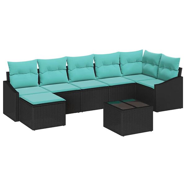 vidaXL Sofa Set with Cushion 8 pcs Black Poly Rattan