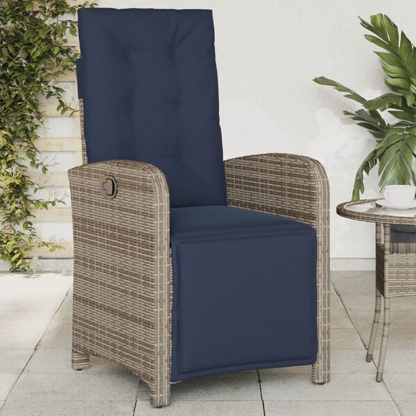 vidaXL Reclining Garden Chair with Footrest Grey Poly Rattan