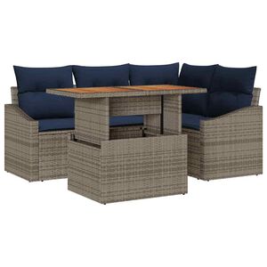 vidaXL Garden Dining Set with Cushion 5 pcs Grey and Navy