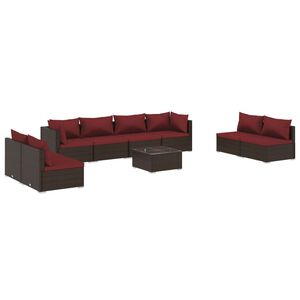 vidaXL 9 Piece Garden Lounge Set with Cushions Poly Rattan Brown