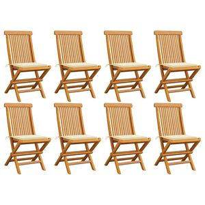 vidaXL Garden Chairs with Cream Cushions 8 pcs Solid Teak Wood