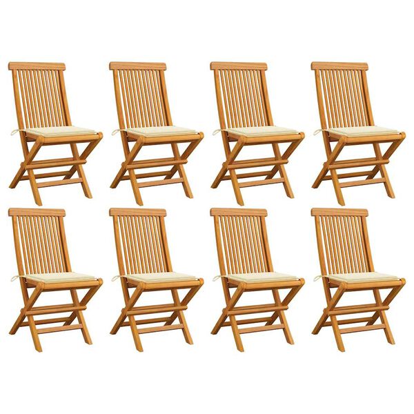 vidaXL Garden Chairs with Cream Cushions 8 pcs Solid Teak Wood