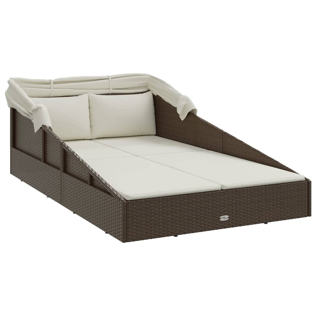 vidaXL Sunbed with Foldable Roof Brown 200x114x128 cm Poly Rattan