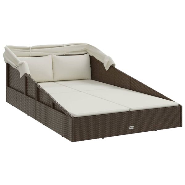 vidaXL Sunbed with Foldable Roof Brown 200x114x128 cm Poly Rattan