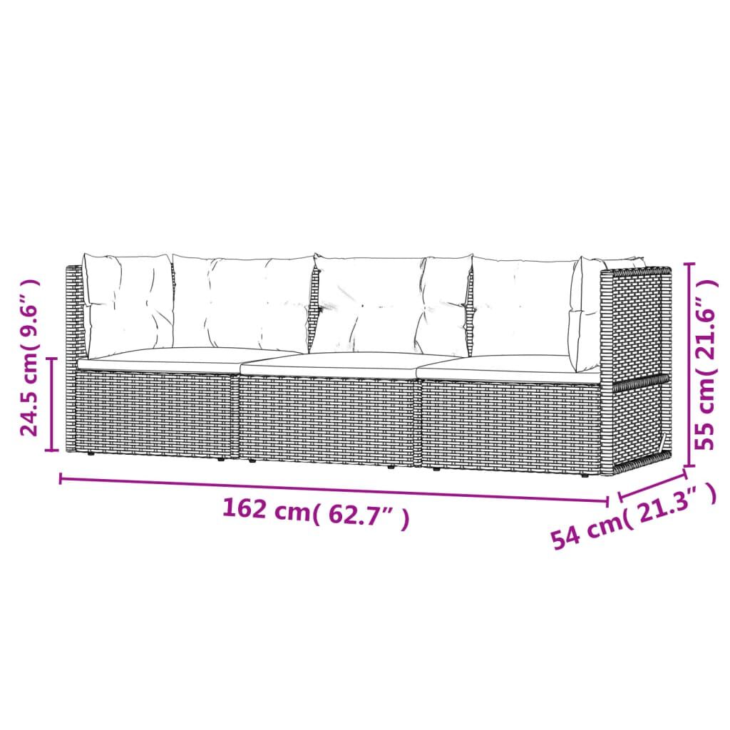 vidaXL 3 Piece Garden Lounge Set with Cushions Grey Poly Rattan