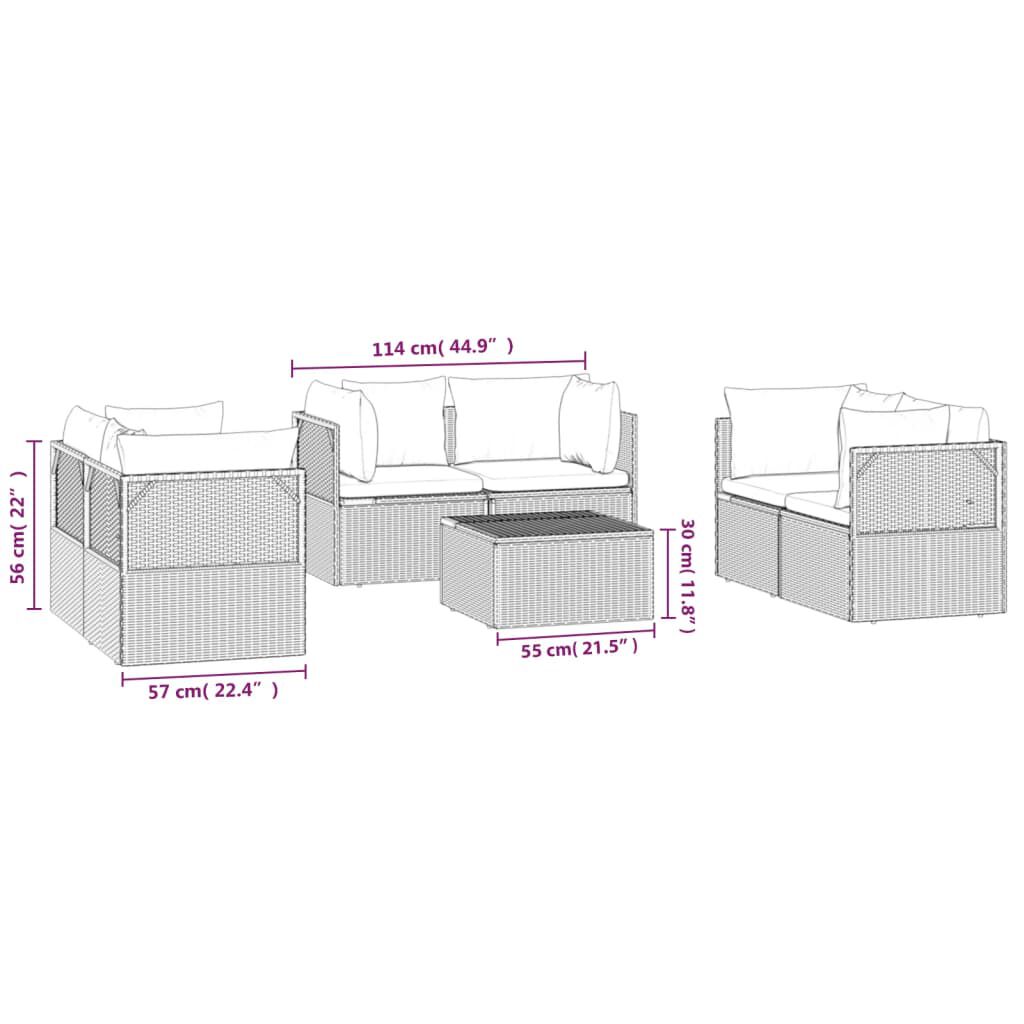 vidaXL 7 Piece Garden Lounge Set with Cushions Grey Poly Rattan