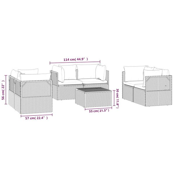 vidaXL 7 Piece Garden Lounge Set with Cushions Grey Poly Rattan