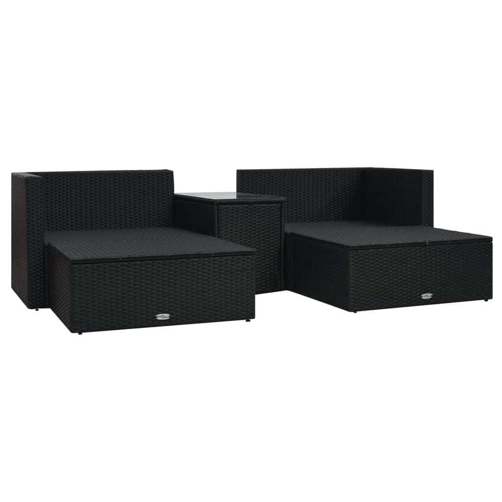 vidaXL 5 Piece Garden Lounge Set with Cushions Poly Rattan Black
