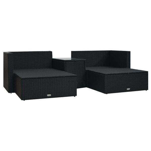 vidaXL 5 Piece Garden Lounge Set with Cushions Poly Rattan Black