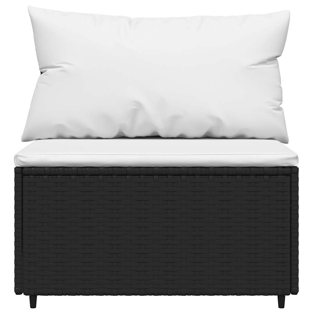 vidaXL Garden Middle Sofa with Cushions Black Poly Rattan
