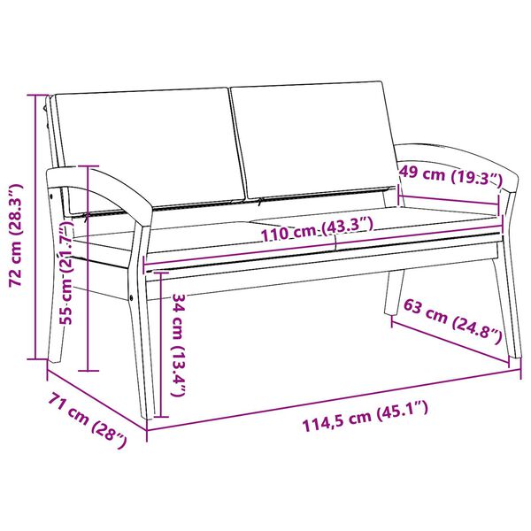 vidaXL Garden Bench with Cushion Brown Solid Acacia wood