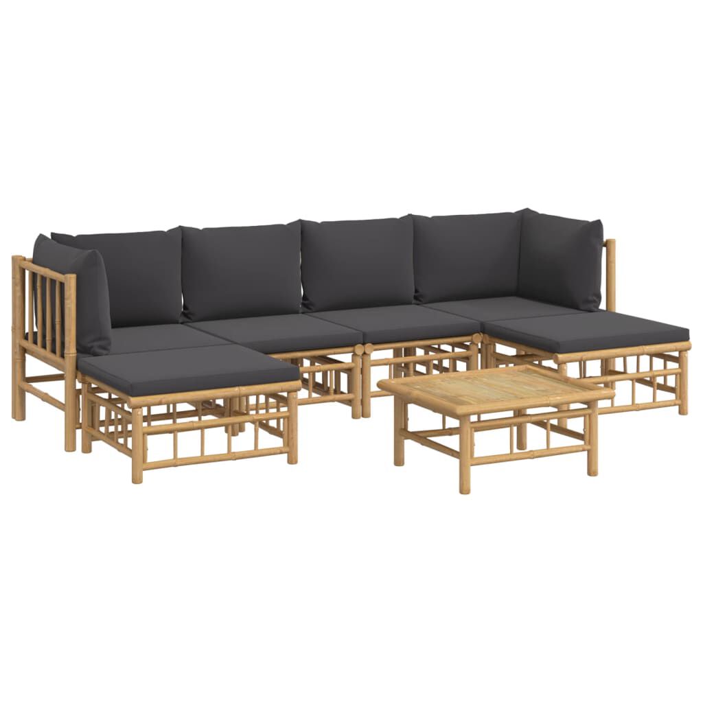vidaXL 7 Piece Garden Lounge Set with Dark Grey Cushions Bamboo