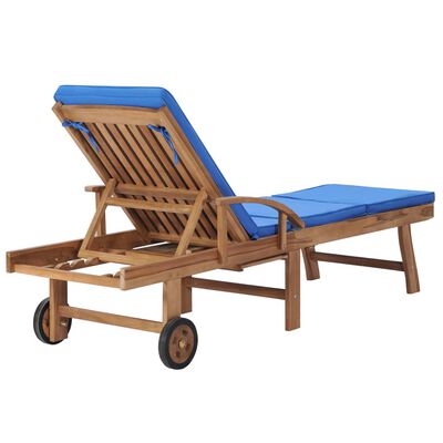 vidaXL Sun Loungers with Cushions 2 pcs Solid Teak Wood Blue