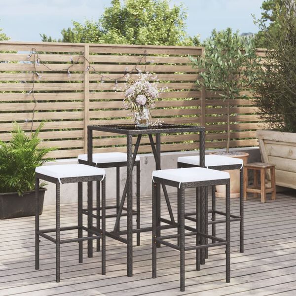 vidaXL 5 Piece Garden Bar Set with Cushions Black Poly Rattan