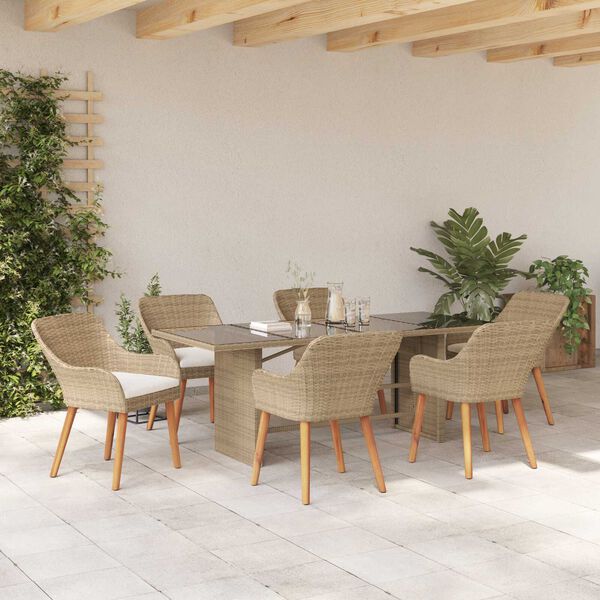 vidaXL Garden Dining Set with Cushion 7 pcs Beige Poly Rattan
