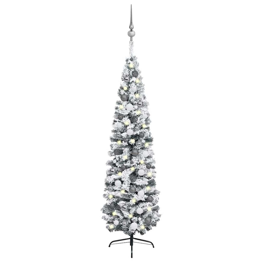 vidaXL Slim Artificial Pre-lit Christmas Tree with Ball Set Green 180 cm