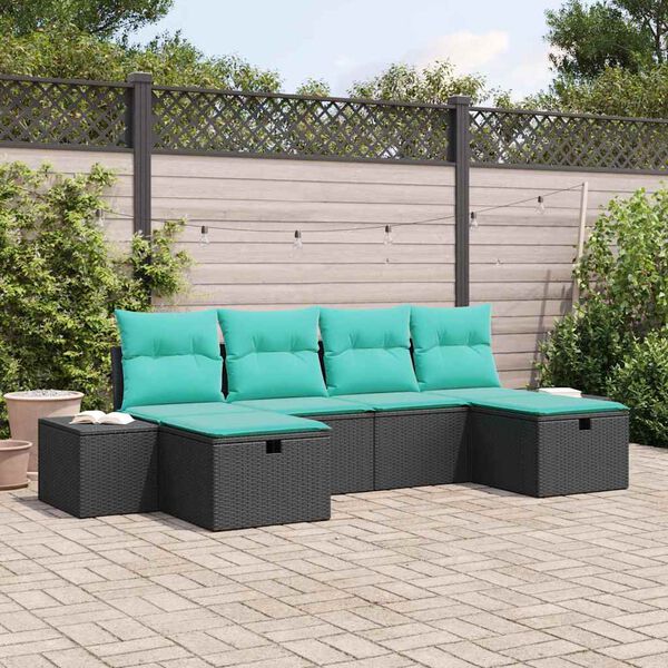 vidaXL Garden Sofa Set with Cushion 6 pcs Black Poly Rattan