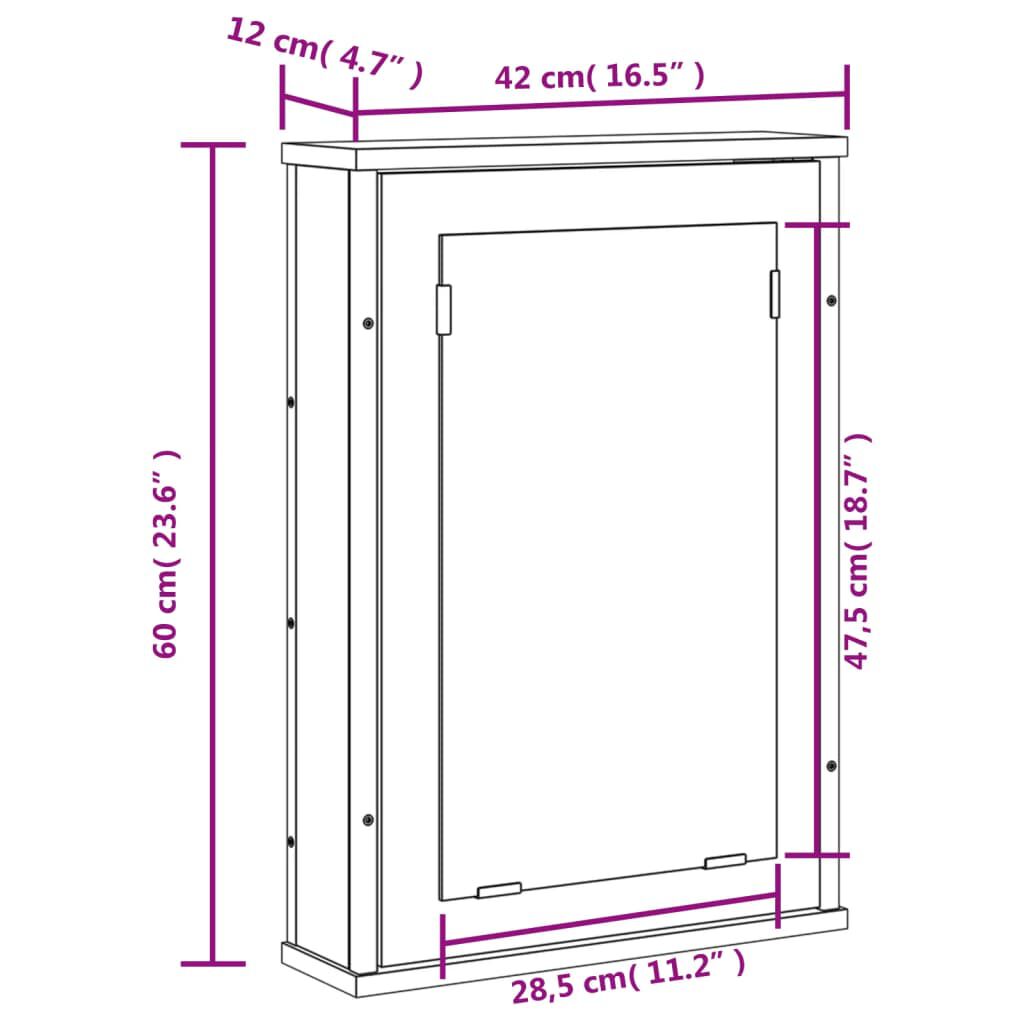 vidaXL Bathroom Mirror Cabinet Black 42x12x60 cm Engineered Wood