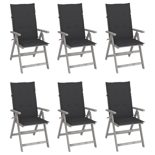 vidaXL Garden Reclining Chairs 6 pcs with Cushions Solid Acacia Wood
