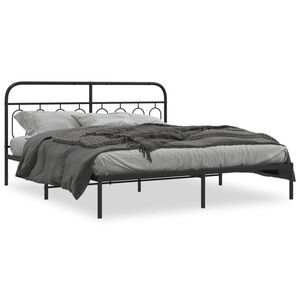 vidaXL Metal Bed Frame without Mattress with Headboard Black 193x203cm