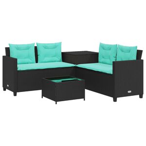 vidaXL Garden Sofa with Table and Cushions L-Shaped Black Poly Rattan