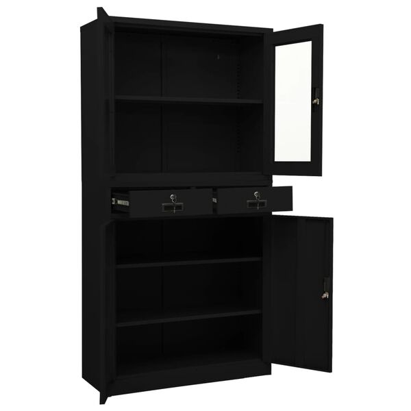 vidaXL Office Cabinet Black 90x40x180 cm Steel and Tempered Glass
