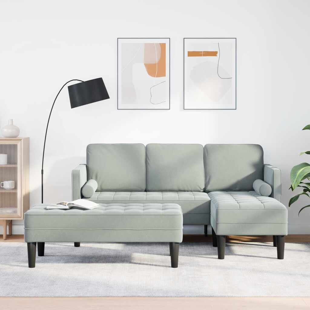 vidaXL Garden Sofa with Bench and Cushions L-Shaped Light Grey Velvet