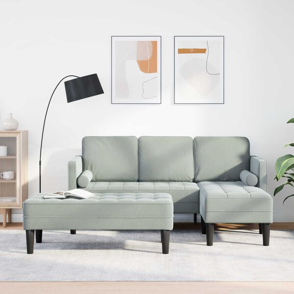 vidaXL Garden Sofa with Bench and Cushions L-Shaped Light Grey Velvet
