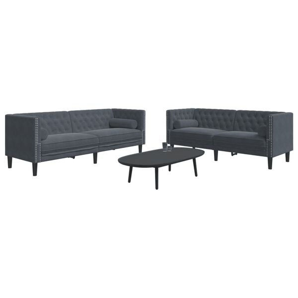 vidaXL 2 Piece Chesterfield Sofa Set with Bolsters Dark Grey Velvet