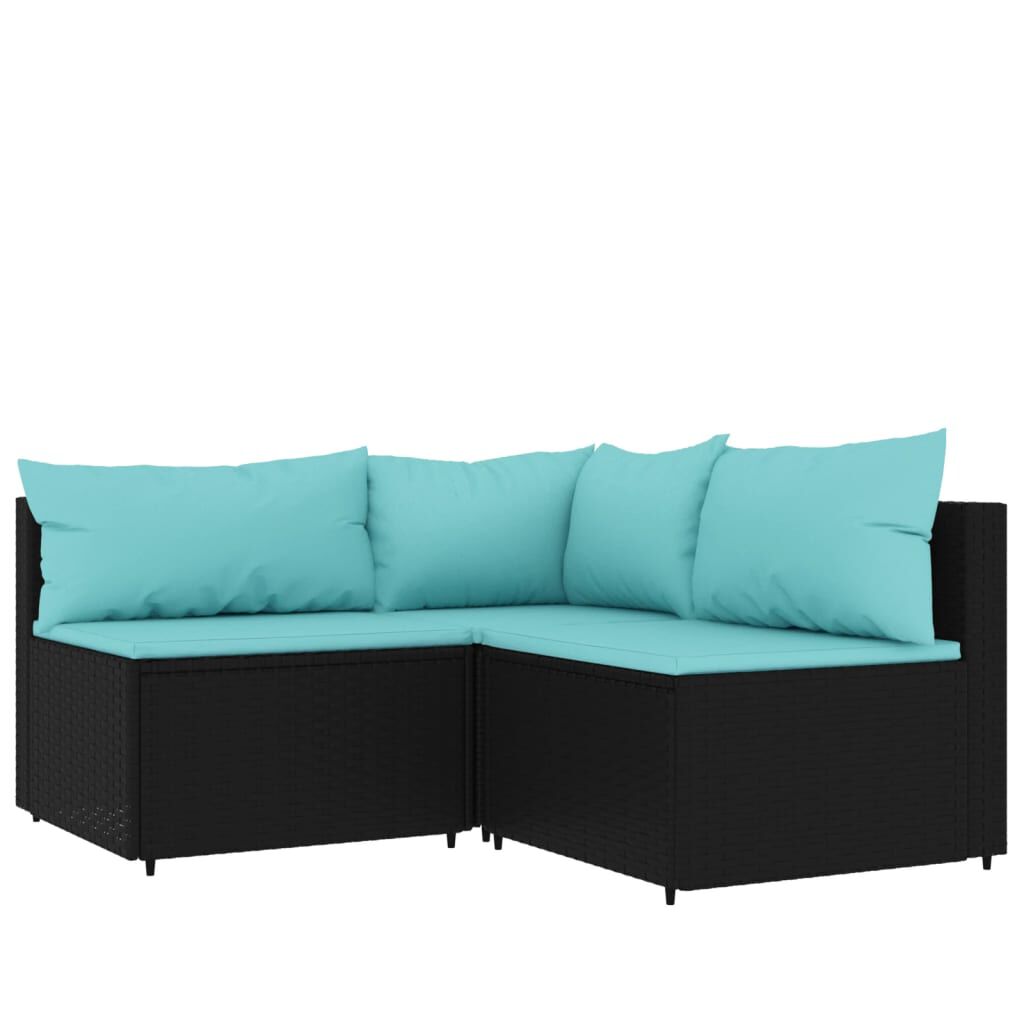 vidaXL 3 Piece Garden Lounge Set with Cushions Black Poly Rattan