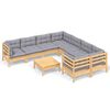 vidaXL 9 Piece Garden Lounge Set with Grey Cushions Pinewood